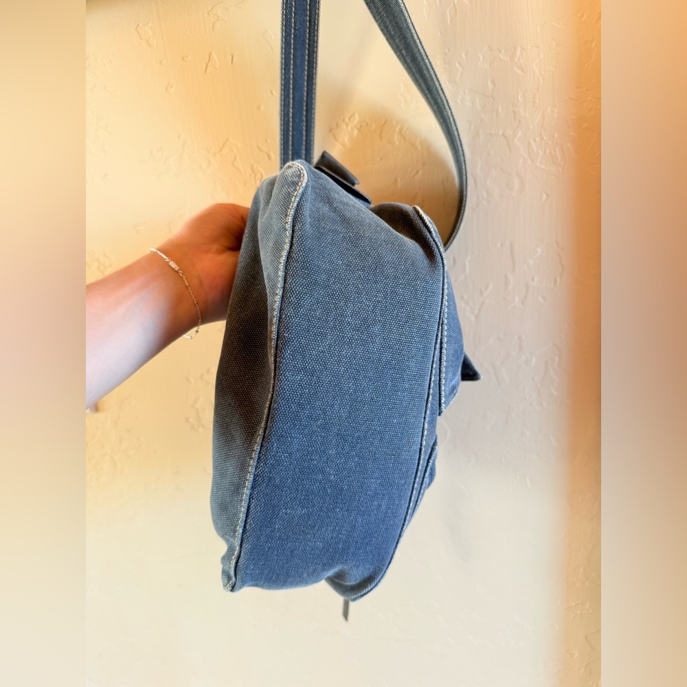 Vtg Fossil Light Blue Denim Crossbody Bag Small Messenger Bag w/ Pen Holder - Picture 6 of 8